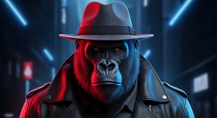 Gorilla in Fedora, Cyberpunk Style.