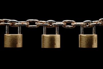 Rusty chain with padlocks on black background