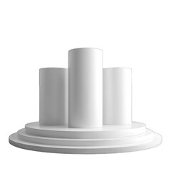 Three white cylinders on tiered white platform