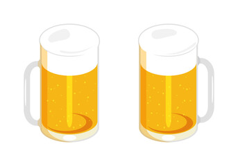 ジョッキに注いだビールのイラスト　セット