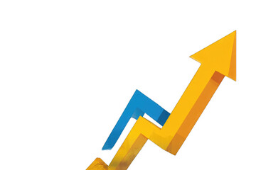 Two overlapping, stylized, upward-pointing arrows, gold and blue, on a black background, suggesting growth and progress