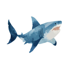 Fototapeta premium Watercolor Great White Shark Swimming with Open Mouth and Detailed Fins