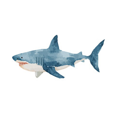 Fototapeta premium Watercolor Great White Shark with Visible Teeth Swimming Horizontally