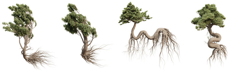 Set of tree trunk shape like a snake in nature with isolated on transparent background. PNG file, 3D rendering