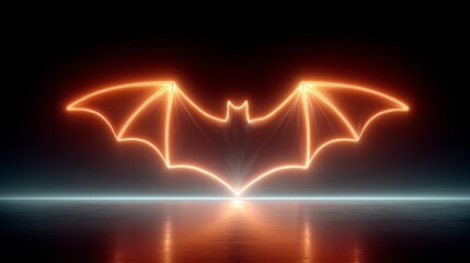 Minimal halloween background black with neon orange bat wings glowing lines simple geometric seasonal spooky