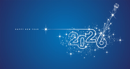New Year 2026 line design sparkler firework champagne shining white blue vector