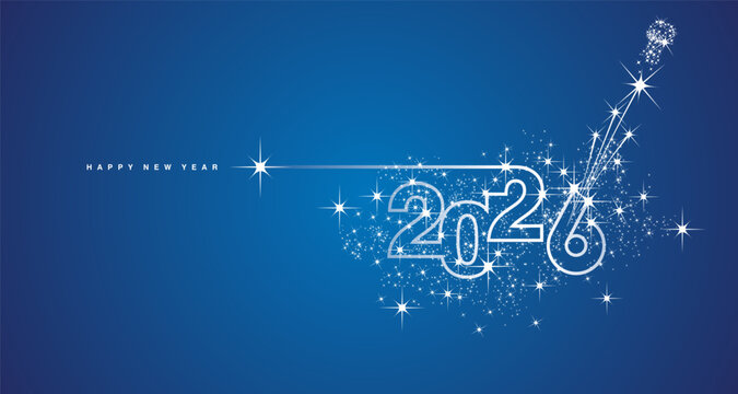 New Year 2026 line design sparkler firework champagne shining white blue vector