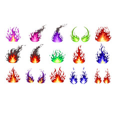 Colorful Flame Collection Set of Fire and Flames