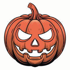Scary Halloween Pumpkin Face Illustration.
