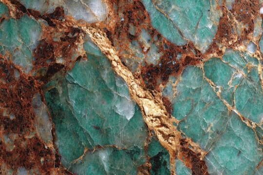 Intricate, veined stone with teal and rust tones