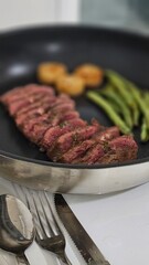steak on a frying pan
