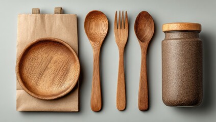 Eco-friendly wooden tableware and paper bag