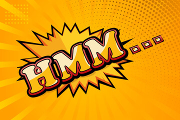 Comic Pop Art cloud bubble with text Hmm. Funny speech bubble. Trendy Colorful banner in pop art retro comic style.