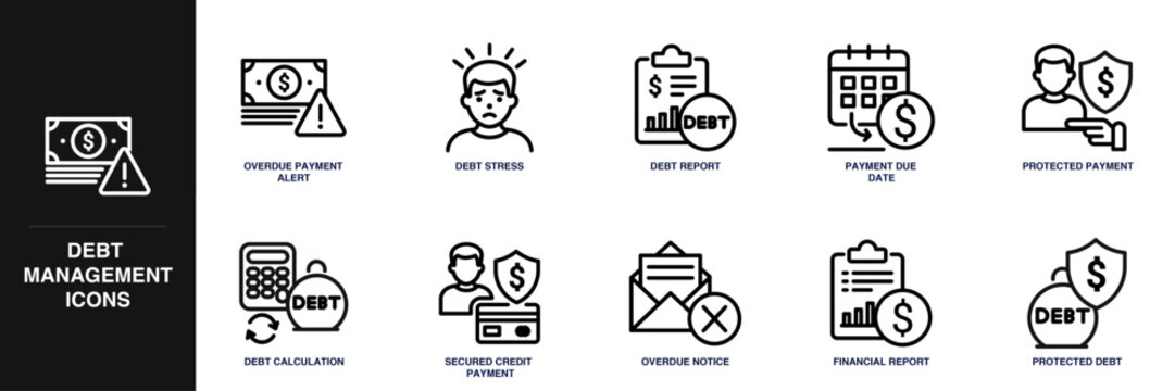 Debt Management Line Icon Set