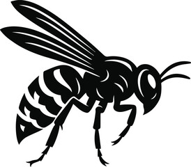 vector illustration of a bee,Stylized Bee – Black and White Vector with Bold Wings and Stripes