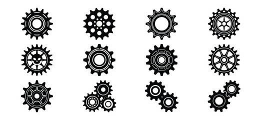 set of black silhouettes of gear