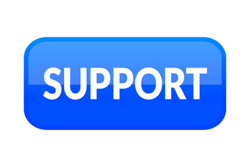Fototapeta premium Blue Support Button Icon Glossy Rounded Rectangle Web Help Service Symbol Isolated on Transparent Background 