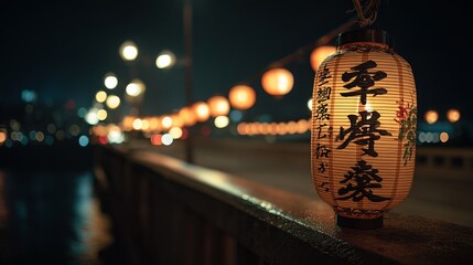 Japanese Lantern Glow: A Nighttime View on the Bridge of Lights
