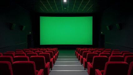 Empty Cinema Hall with Green Screen for Compositing and Content