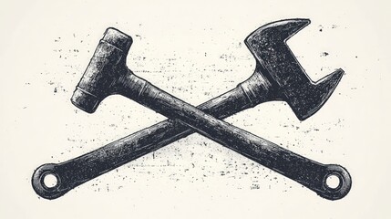 Crossed wrench and hammer, vintage style