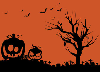 halloween background with pumpkin and bats