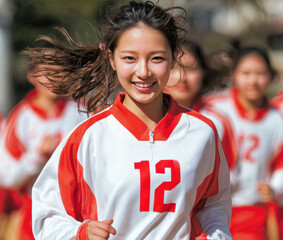 Fototapeta premium High school girls on the soccer field radiate leadership and equality, showcasing the power of athleticism and teamwork.