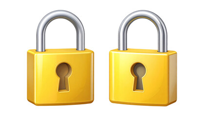 Fototapeta premium Yellow padlocks isolated on a transparent background.