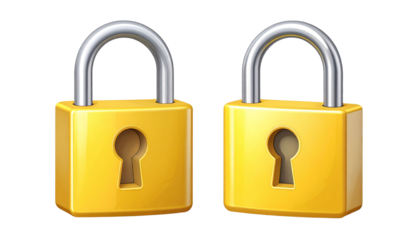 Yellow padlocks isolated on a transparent background.