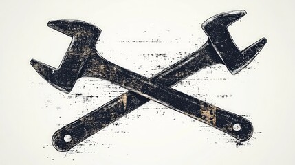 Two crossed, aged adjustable wrenches on a textured background