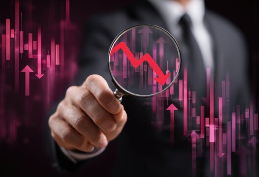 Businessperson examines a downward trend in financial data - Powered by Adobe