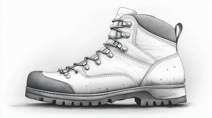 Detailed grayscale illustration of a hiking boot