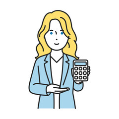 外国人英語教師 電卓を持って料金を案内する先生のイラスト
