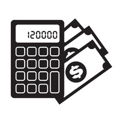 Budgeting icon illustration with money and calculator vector element. Personal finance and business theme.