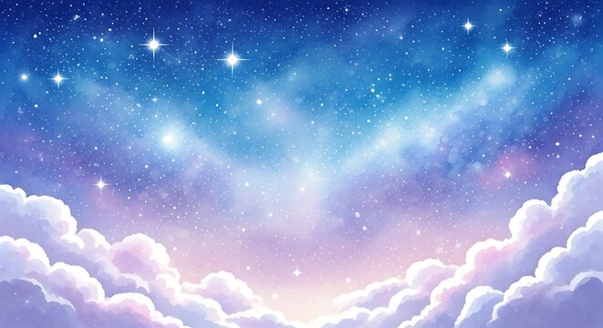 Beautiful Dreamy Starry Sky Background With Fluffy Clouds And Gentle Sunlight - Powered by Adobe