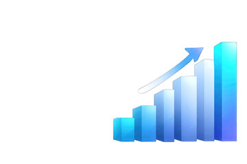 Blue, stylized bar graph with upward arrow, indicating growth