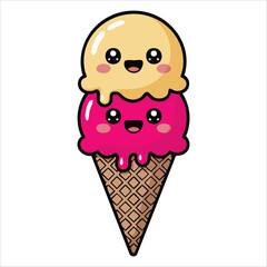 cheerful ice cream cone characters with smiling faces vector art isolated on white background