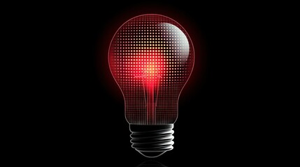 A glowing, red lightbulb, digitally rendered, against a black background.  The bulb's glass is transparent, revealing a grid pattern of glowing red dots within, 