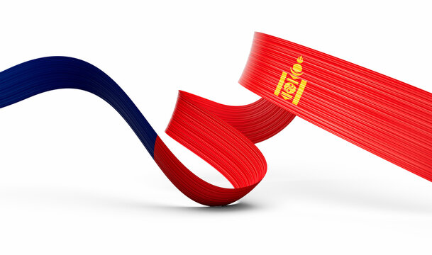 3d Flag Of Mongolia 3d Wavy Shiny Mongolia Ribbon Isolated On White Background 3d Illustration