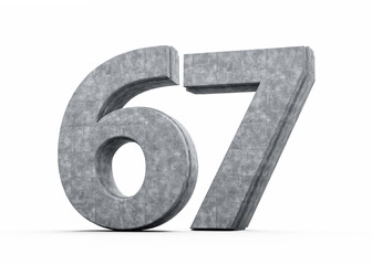 Concrete Number Sixty Seven 67 Digit Made Of Grey Concrete Stone White Background 3d Illustration