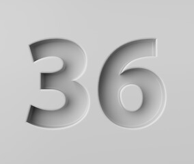 Sleek White Number 36 Thirty Six With Subtle Shadow Embossed Into Grey Background 3D Illustration