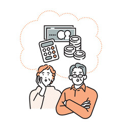 シンプル　イラスト　資産運用について考えるシニアの男女　人物