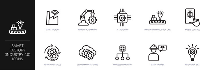 Smart Factory (Industry 4.0) Line Icon Set
