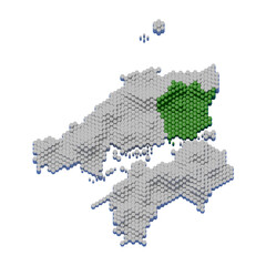 ハニカム構造状の岡山県の立体地図