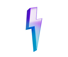 A striking 3D lightning bolt icon with a purple-blue gradient and electrifying look. 3d illustration