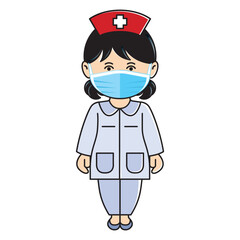 isolated female nurse standing in blue mask vector art