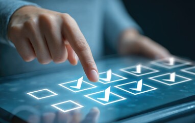 Hand selecting checkboxes on a tablet
