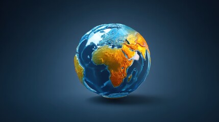 Fototapeta premium A vibrant 3D model of Earth showcases distinct continents and oceans, illuminated against a dark backdrop. This depiction emphasizes geographical features and global awareness.