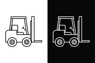 Black and White Forklift Icon. Industrial Vehicle Line Art Illustration