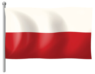 Poland National Flag Waving on Silver Flagpole