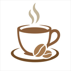 Hot Coffee Cup with Steam and Beans Vector Logo
